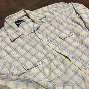 Wrangler Men's Yellow and Blue Plaid Button Down Shirt